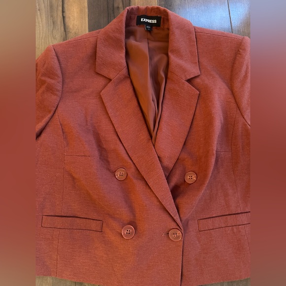 Express Rust Linen Blend Double Breasted Blazer Jacket Medium - Picture 3 of 8